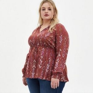 Torrid Crepe Tie Waist Peasant Blouse Ruffled Tie Collar Size 2XL